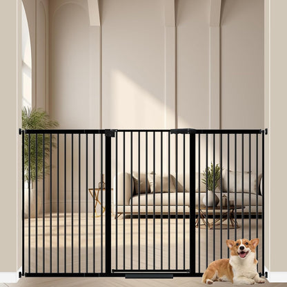WAOWAO 40.55" Extra Tall 1.37" Ultra Narrow Spacing 53.74-61.61" Extra Wide Dogs Pets Baby Gate Safety Indoor Puppy Pressure Mounted Gate No Drill Black Metal for Stairs,Doorways,Kitchen,Hallway