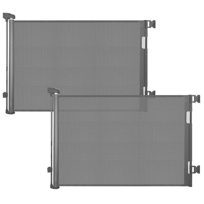 Retractable Baby Gate for Stairs & Doorways, 55" Wide x 33.6" Tall Easy Installation Mesh Dog Gate for Indoor & Outdoor Use,Pet and Dog Safety Gate for Hallways(Grey)