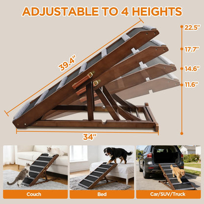 Dog Ramp for Bed - Extra Wide 17’’, Non-Slip Rubber Surface Excellent Traction, Pet Ramp for Small Large Dogs to Get on High Couch Car, Hold up to 200lb, Adjustable, Foldable
