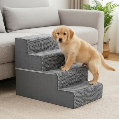 NEWBULIG 3-Step Dog Stairs, 15.7" H Dog Steps for Sofa and Chair, Non-Slip Sturdy Pet Steps for Small Dogs and Cats, Pet Ramp for High Bed Indoor(Grey)