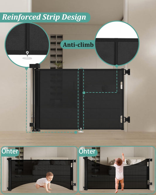 Miumoon 120 inch Retractable Baby Gates 34 inch Tall, Retractable Gate with Reinforced Strip Design to Prevent Crawling Through, 10 FT Extra Wide Retractable Dog Gate for Indoor/Outdoor
