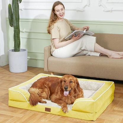 Comfort Expression Orthopedic Dog Bed for Extra Large Dogs 42x30 Inch, Waterproof Egg Crate Foam XL Pet Bed with Removable Bolsters, Dog Couch with Washable Cover & Non-Slip Bottom, Grey - Colors B