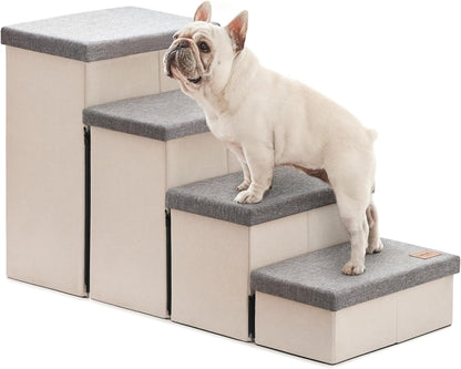Love's cabin Dog Stairs with Storage 13" H, Foldable Pet Stairs for Small Medium or Large Dogs, Cat Puppy Steps Ramp with Zip up to 150 lbs, Solid Grey, 2 Steps