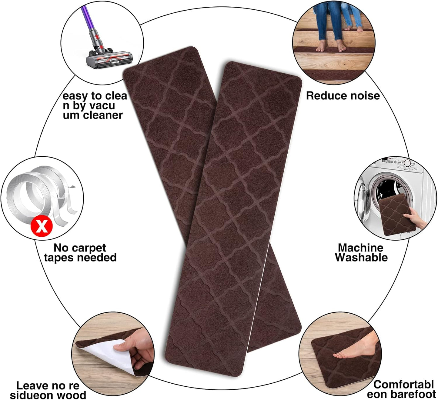 Stair Treads for Wooden Steps 15pcs - 8x30in Carpet Stairs Runner Indoor Non-Slip Stair Mats for Kids Elders and Pets