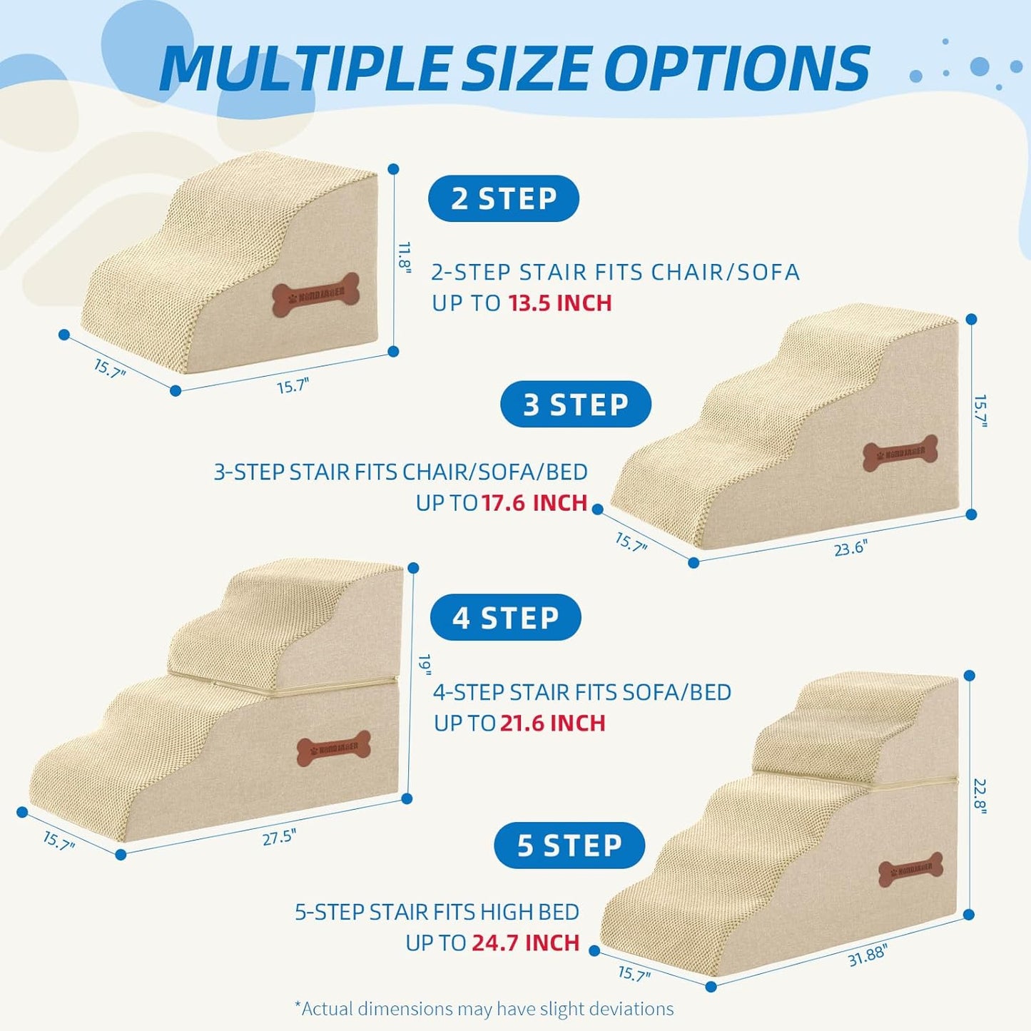 Dog Stairs for Small Dogs and Cats, 2 Steps Pet Stairs to Get on Couch Sofa and Chair, Indoor Non-Slip Balanced Portable Pet Step, High-Density Foam Ramp with Removable Washable Cover, Grey（11.8" H）