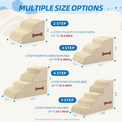 Dog Stairs for Small Dogs and Cats, 2 Steps Pet Stairs to Get on Couch Sofa and Chair, Indoor Non-Slip Balanced Portable Pet Step, High-Density Foam Ramp with Removable Washable Cover, Grey（11.8" H）
