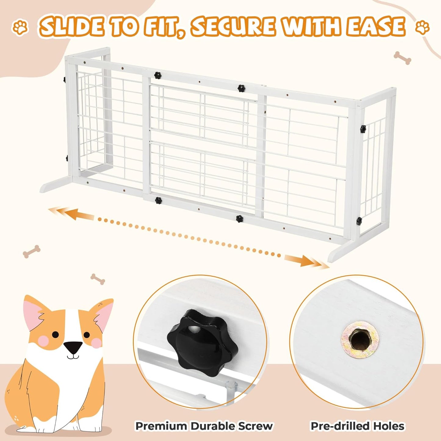 COZIWOW 38-67" Dog Gate Indoor, Free Standing Pet Gate for Doorways Extra Wide, Wooden Fence Puppy Safety Gates for The House, Stairs, Hallway, No Drilling Required,Brown