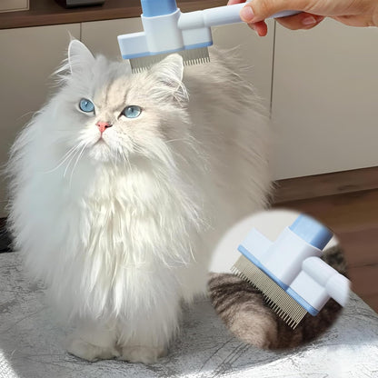 Cat Comb Pet Comb Self Cleaning Upgraded Cat Brush for Long Haired Cats & Dogs, Blue