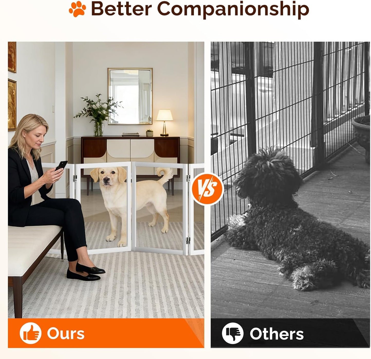 VINGLI Clear Acrylic Freestanding Dog Gate, Transparent Pet Fence with Solid Hardwood and Plastic Board, Pet Gates for Christmas Tree Stairs and Doorways (3 Panels)
