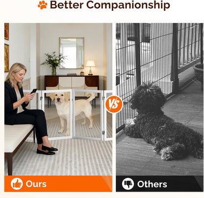 VINGLI Clear Acrylic Freestanding Dog Gate, Transparent Pet Fence with Solid Hardwood and Plastic Board, Pet Gates for Christmas Tree Stairs and Doorways (3 Panels)