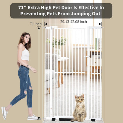 YZHDUXIU Extra Tall Cat Gate,Extra Wide Adjustable Gate,Pressure Mounted Walk Through Swing Safety Dog Pet Gates for Stairs, Doorways, Kitchen (White, 71''Tall*43 ''Wide)