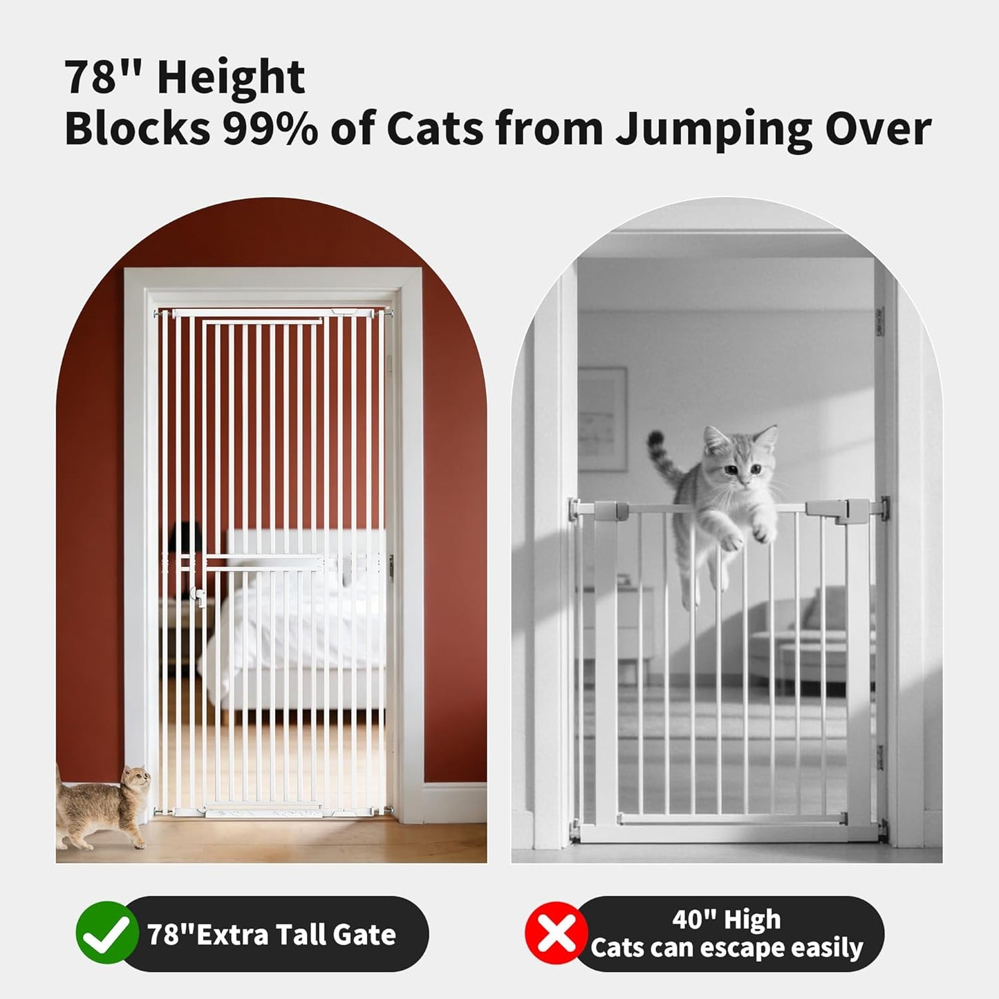 78.74" Extra Tall Cat Gate for Doorway, Wide Adjustable 27.56"-32.28" No Drilling Pet Proof Safety Door Gate, Pressure Mount Full Dog Barrier for Stairs Kitchen House-White