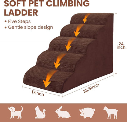 Dog Stairs for Small Dogs, 3 Tiers High Density Foam Dog Ramp, Extra Wide Non-Slip Pet Steps for High Beds Or Couch, Soft Foam Doggie Ladder for Dogs Injured, Older Pets, Small Cats