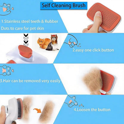Self-Cleaning Slicker Brush, Dog Cat Bunny Pet Grooming Shedding Brush, Easy to Remove Loose Undercoat, Pet Massaging Tool Suitable for Pets with Long or Short Hair (Black)