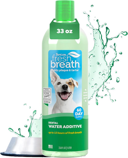 TropiClean Fresh Breath Water Additive for Dogs, Dog Breath Freshener and Teeth Cleaning Solution, No Toothpaste or Toothbrush Required, 16oz.