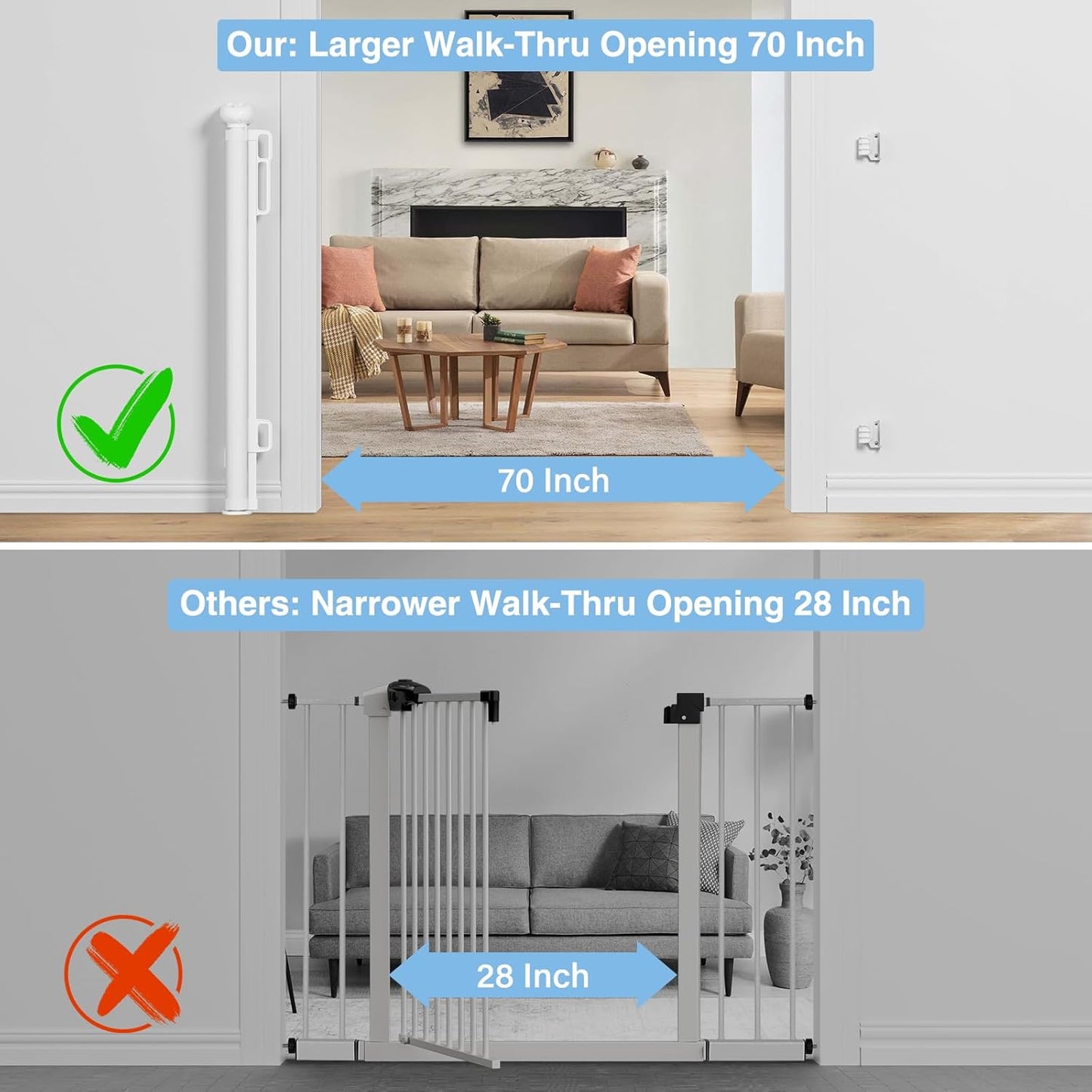 probebi Retractable Baby, Child & Dog Gates for Stairs, Extends to 54" Wide 34" Tall, Use for Outdoor, Indoor, Hallways, Doorways, Deck, Porch, Black