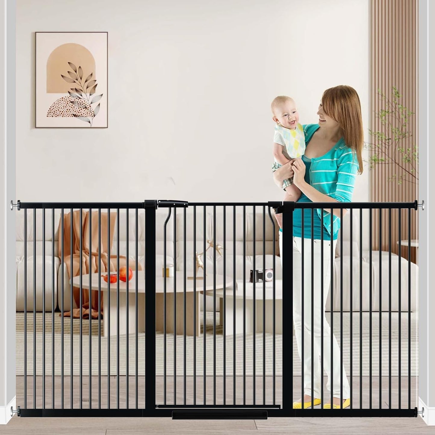 Fairy Baby 40.5" Extra Tall Baby Gate for Stairs, Fits Openings of 40.6" to 54.7" Wide, Extra Wide Dog Gate Indoor, Pressure Mounted Walk Thru Swing Auto Close Metal Puppy Barrier for Doorway, Black