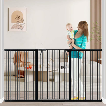 Fairy Baby 40.5" Extra Tall Baby Gate for Stairs, Fits Openings of 40.6" to 54.7" Wide, Extra Wide Dog Gate Indoor, Pressure Mounted Walk Thru Swing Auto Close Metal Puppy Barrier for Doorway, Black