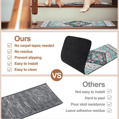 OJIA Non-Slip Carpet Stair Treads for Wooden Steps Set of 15, 30''X8'' Indoor Runner Resistant Rugs Rubber Safety Mats for Dogs, Kids & Elders, Stairway Grip