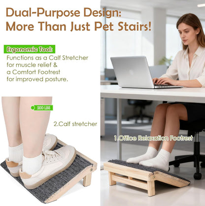 2-Pack Foldable Dog Ramp for Stairs – Lightweight Safe Wooden Pet Steps with Low-Angled Design & Anti-Slip Carpet Surface, Portable Dog Stairs to Assist Elderly/Injured Small Medium Large Dogs