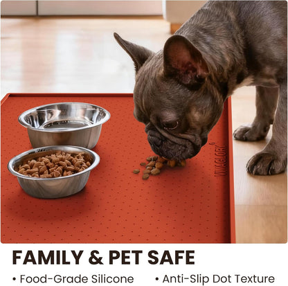 VIVAGLORY Dog Bowl Mat Grippymat Pet Food Mat, Waterproof Washable Nonslip Silicone for Pet & Cat, Food and Water Placemat with Lip & Raised Edges for Indoor Floor, S, Grey