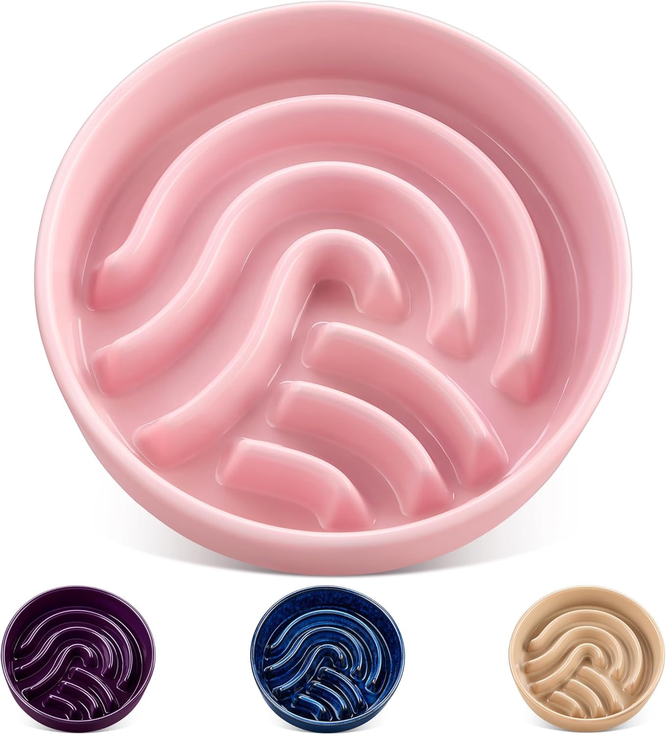 vancasso Slow Feeder Dog Bowl, 1.5 Cup Ceramic Slow Feeding Food Dish for Small and Medium Breed, Puzzle Dog Food Bowl for Fast Eater, Pink
