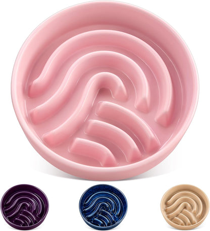 vancasso Slow Feeder Dog Bowl, 1.5 Cup Ceramic Slow Feeding Food Dish for Small and Medium Breed, Puzzle Dog Food Bowl for Fast Eater, Pink