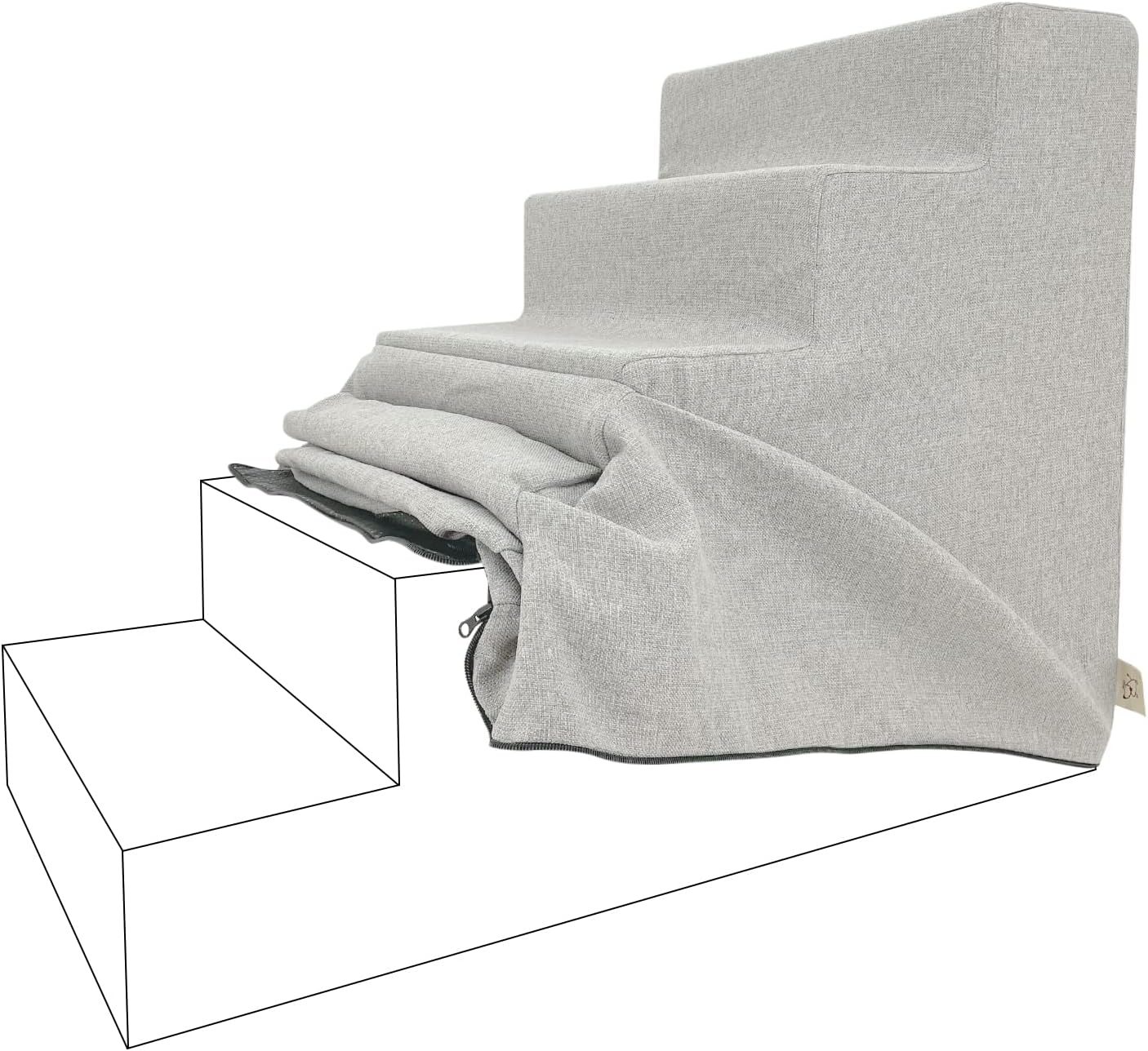 Best Pet Supplies Foam Pet Steps Cover for Small Dogs and Cats, Portable Ramp Stairs for Couch, Sofa, and High Bed Climbing (Cover Only) - Ash Gray Linen, 3-Step (Cover Only)