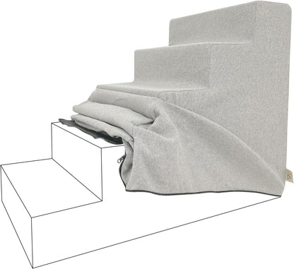 Best Pet Supplies Foam Pet Steps Cover for Small Dogs and Cats, Portable Ramp Stairs for Couch, Sofa, and High Bed Climbing (Cover Only) - Ash Gray Linen, 3-Step (Cover Only)