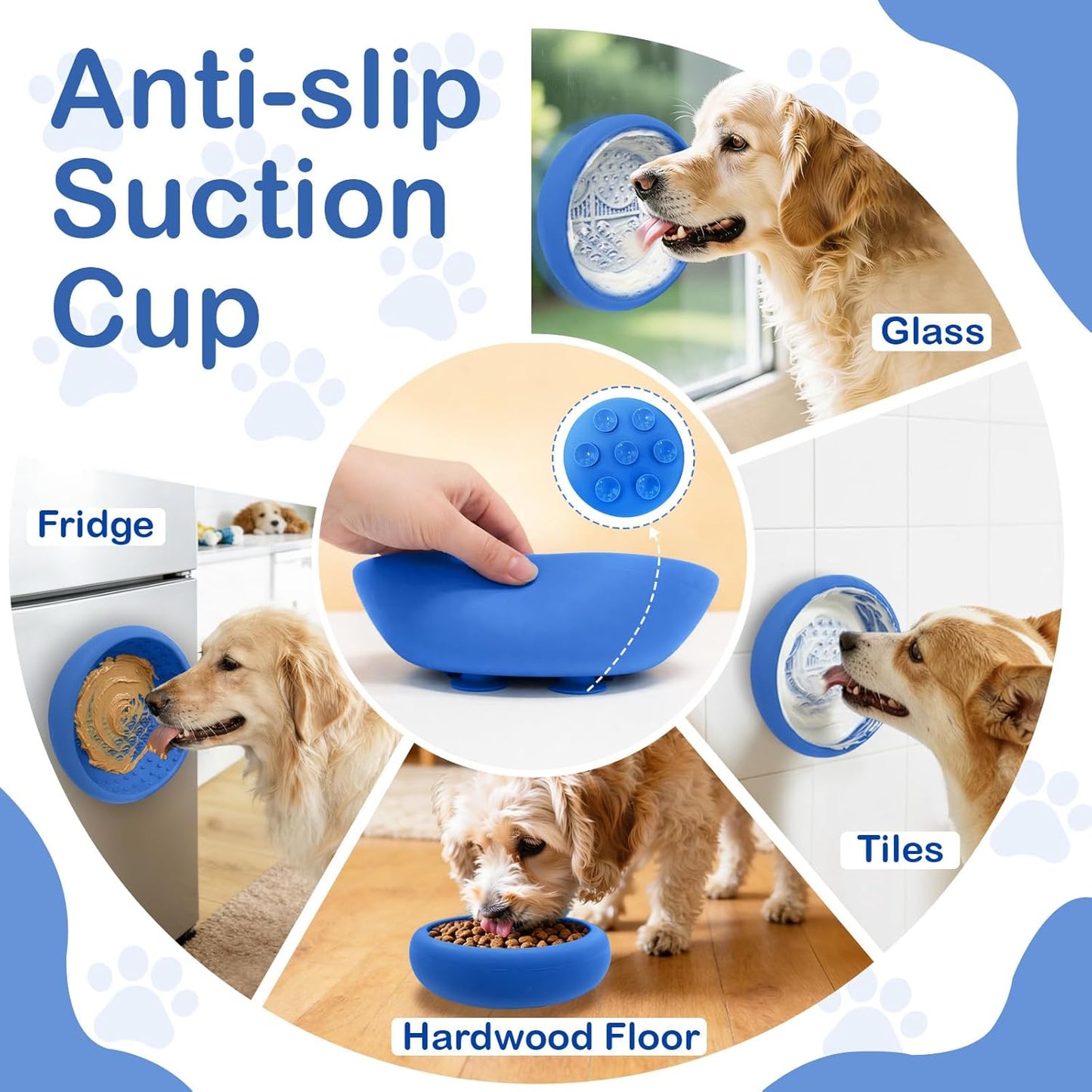 Dog Lick Bowl, BPA Free Silicone Slow Feeder Licking Mat with Strong Suction for Dog, Non-Slip Freeze Licking Bowl for Anxiety Relief & Boredom, Dishwasher(Blue, Large)