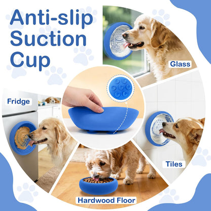 Dog Lick Bowl, BPA Free Silicone Slow Feeder Licking Mat with Strong Suction for Dog, Non-Slip Freeze Licking Bowl for Anxiety Relief & Boredom, Dishwasher(Blue, Large)
