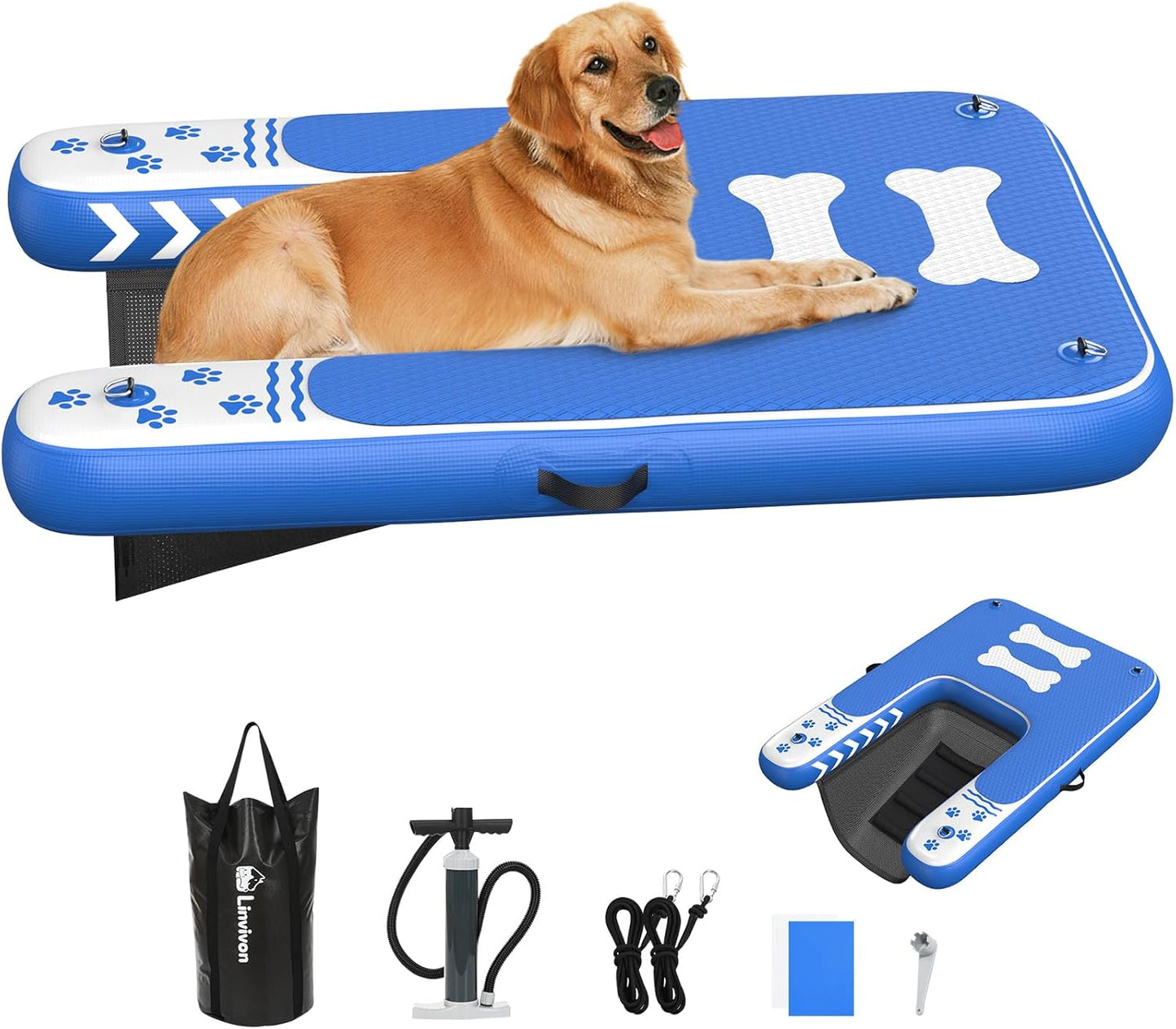 Inflatable Dog Boat Ramp for Dogs Up to 240 lbs, Inflatable Dock Floating Platform with Anti-Slip EVA Foam Safe & Easy Water Access, Dog Ramp for Boat, Pools, Lakes, Boats, Docks, Green