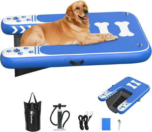 Inflatable Dog Boat Ramp for Dogs Up to 240 lbs, Inflatable Dock Floating Platform with Anti-Slip EVA Foam Safe & Easy Water Access, Dog Ramp for Boat, Pools, Lakes, Boats, Docks, Green