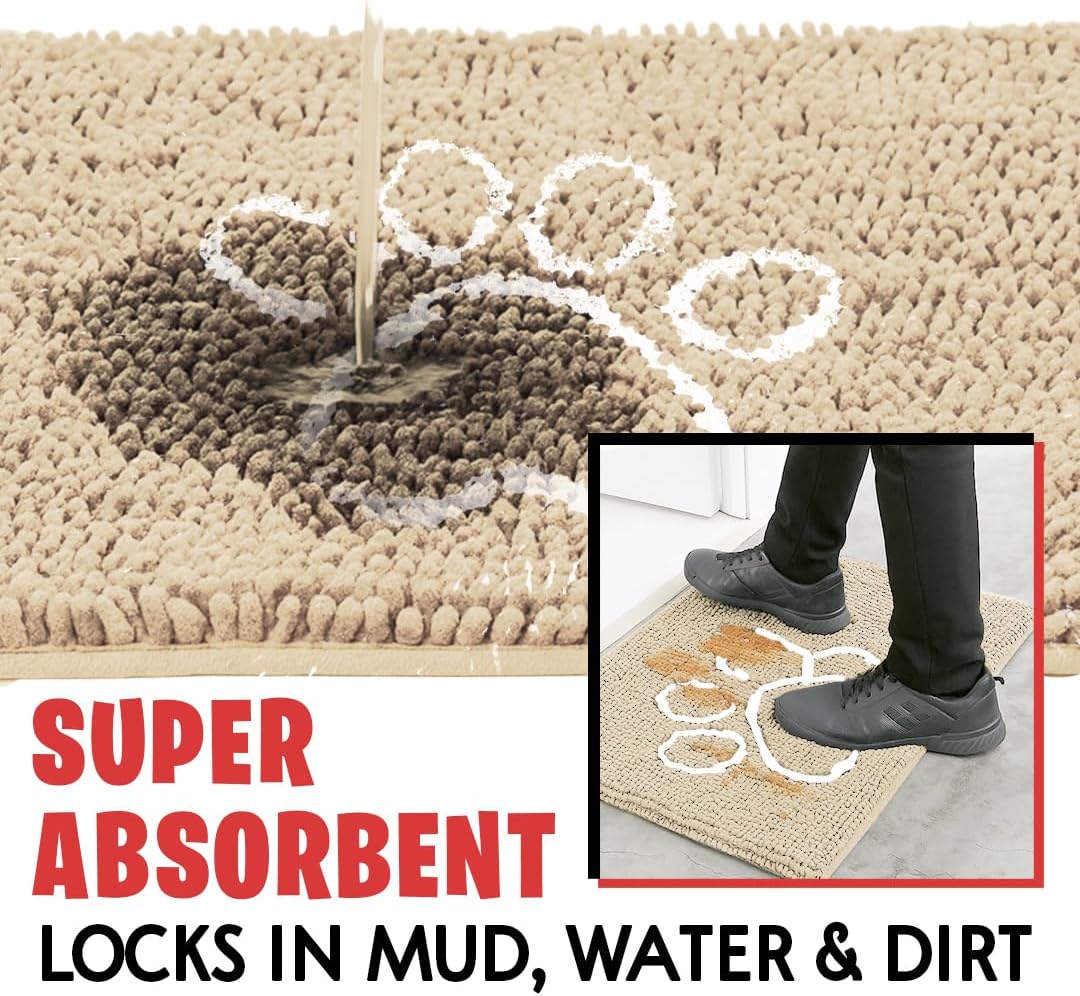 MUDGUARD MAT™ Dog Door Mat with Paw Design for Muddy Paws, Super Absorbent Microfiber, Non-Slip Indoor Mat, Quick-Dry Chenille Rug for Pets & Entryway, Machine Washable, Grey 16" x 24"