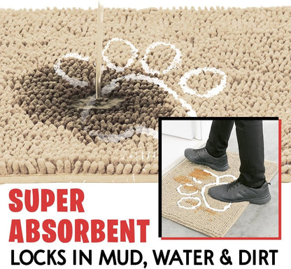 MUDGUARD MAT™ Dog Door Mat with Paw Design for Muddy Paws, Super Absorbent Microfiber, Non-Slip Indoor Mat, Quick-Dry Chenille Rug for Pets & Entryway, Machine Washable, Grey 16" x 24"