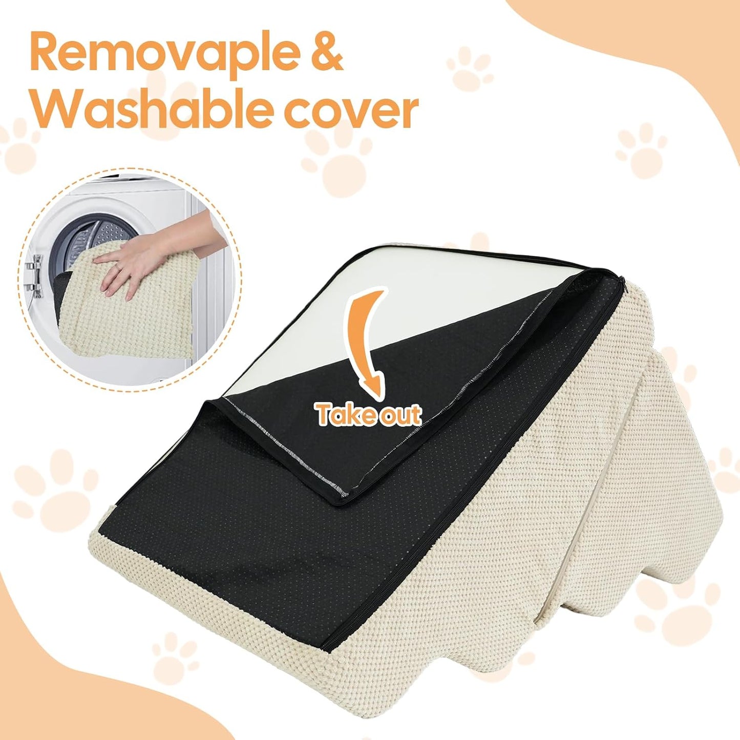 Dog Ramp for Bed, 23" H Dog Stairs for High Bed, 2 in 1 Pet Steps for Small Dogs, 5-Step Foldable Transformable Large Cats Ramp to Get on Couch, Non-Slip Balanced, Grey