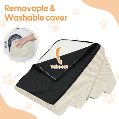 Dog Ramp for Bed, 23" H Dog Stairs for High Bed, 2 in 1 Pet Steps for Small Dogs, 5-Step Foldable Transformable Large Cats Ramp to Get on Couch, Non-Slip Balanced, Grey