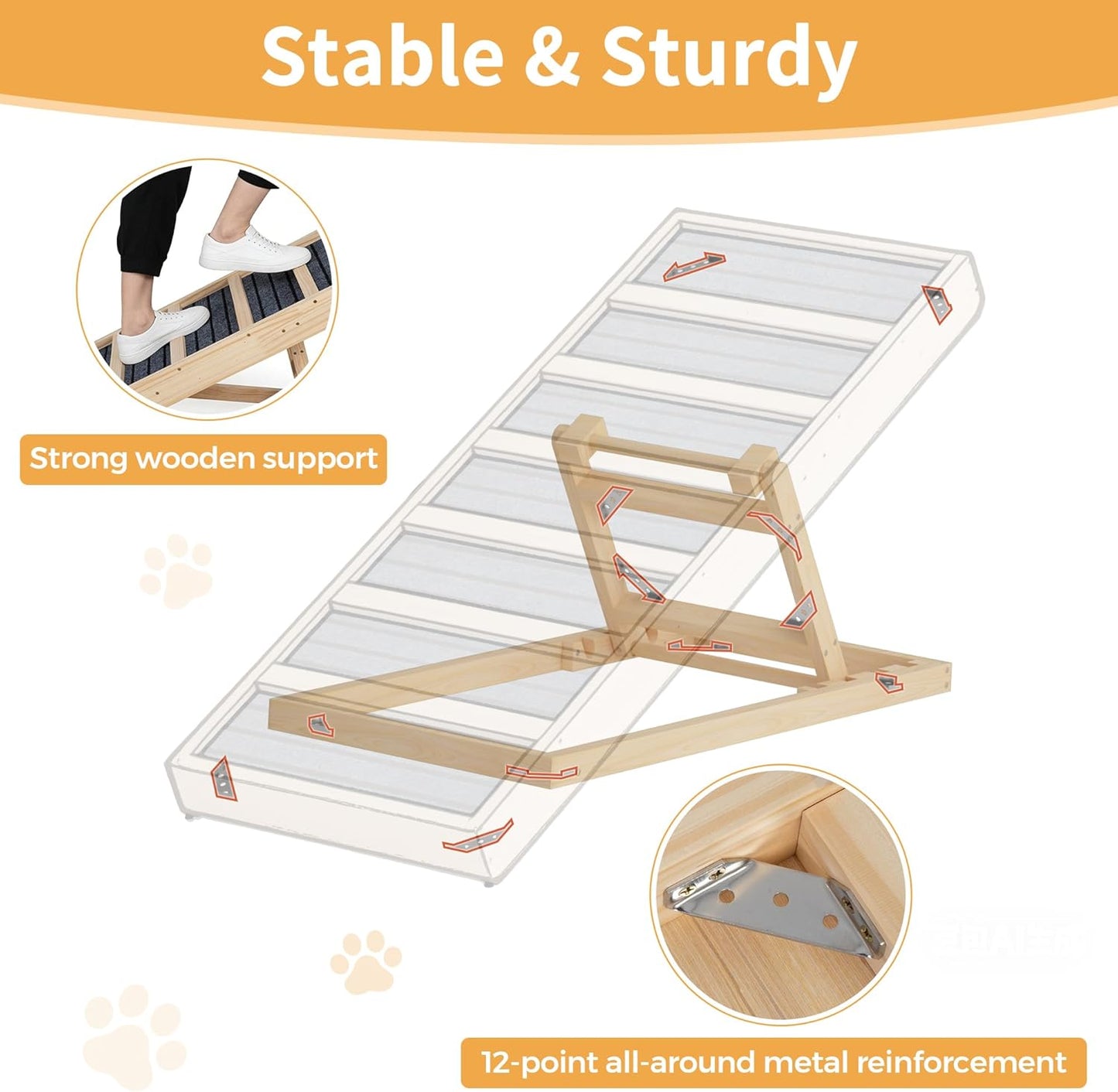 Dog Ramp for Bed,39" Long Adjustable Wooden Pet Ramp for Small Medium Dogs,Non-Slip Surface and High Traction,Metal-Reinforced Folding Ramp for Dogs to get on Bed Couch Car,up to 132lbs