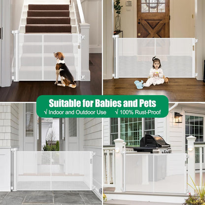Reinforced 85 Inch Wide Retractable Dog Gate Extra Long Baby Gate with Support Rods – Prevent Crawling Under, Indoor Extra Wide Retractable Baby Gate Retractable Gate Outdoor Gates for Decks, White