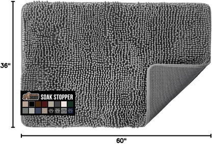 GORILLA GRIP SoakSTOPPER Dog Door Mat, 30x20 Machine Washable Rug Absorbent Doormat Captures Moisture Mud Dirt, Quick Dry Soft Chenille Entryway Rugs Indoor Entrance Mats for Dog Paws, Paw Grey