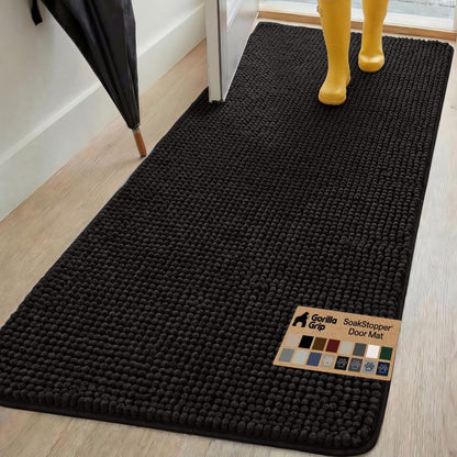 GORILLA GRIP SoakSTOPPER Dog Door Mat, 30x20 Machine Washable Rug Absorbent Doormat Captures Moisture Mud Dirt, Quick Dry Soft Chenille Entryway Rugs Indoor Entrance Mats for Dog Paws, Paw Grey