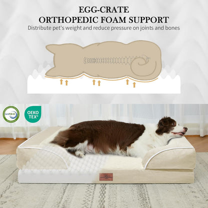 Comfort Expression Orthopedic Dog Bed for Extra Large Dogs 42x30 Inch, Waterproof Egg Crate Foam XL Pet Bed with Removable Bolsters, Dog Couch with Washable Cover & Non-Slip Bottom, Grey - Colors B