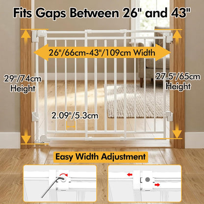 Baby Gate for Stairs & Doorways - Fits Openings 26 to 43 Inches Wide (Must Drill to Install) | 29" Extra Tall with No Bottom Bar | One-Handed Auto-Close Walk-Thru Gate for Kids & Pets, Black