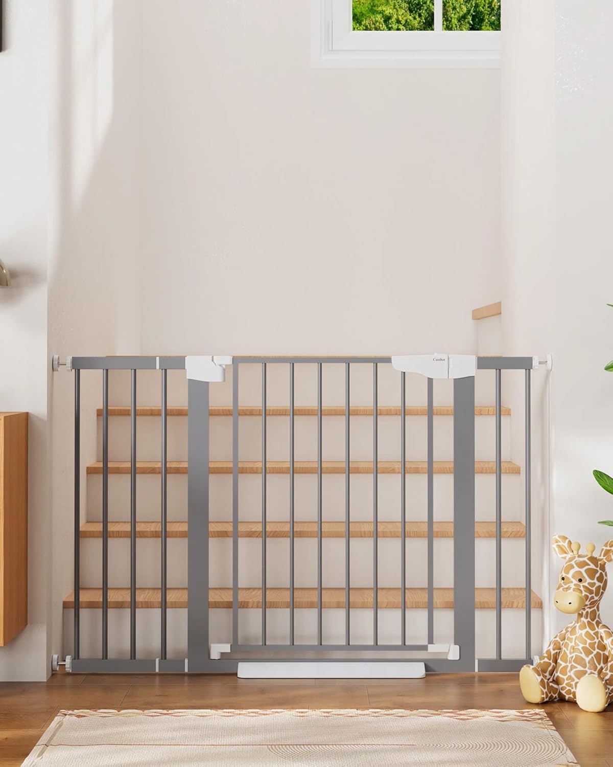 Cumbor 36.6-64" Extra Wide Baby Gate for Stairs, Dog Gates for Doorways, Auto-Close Pet Gate Indoor, Pressure Mounted Walk Through Safety Child Gate for Kids Toddler, Tall Pet Puppy Fence Gate, Brown