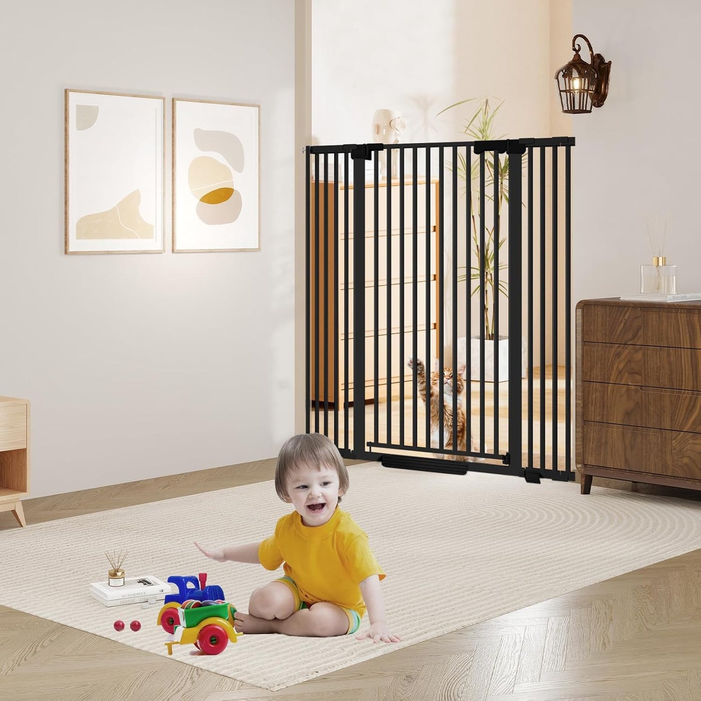 51'' Extra Tall Cat Gate for Doorways 30-40.9'' Wide, Climb Proof Pet Dog Gates for Kitten Dogs, Pressure Mounted No Drilling Cats Fence Barrier White