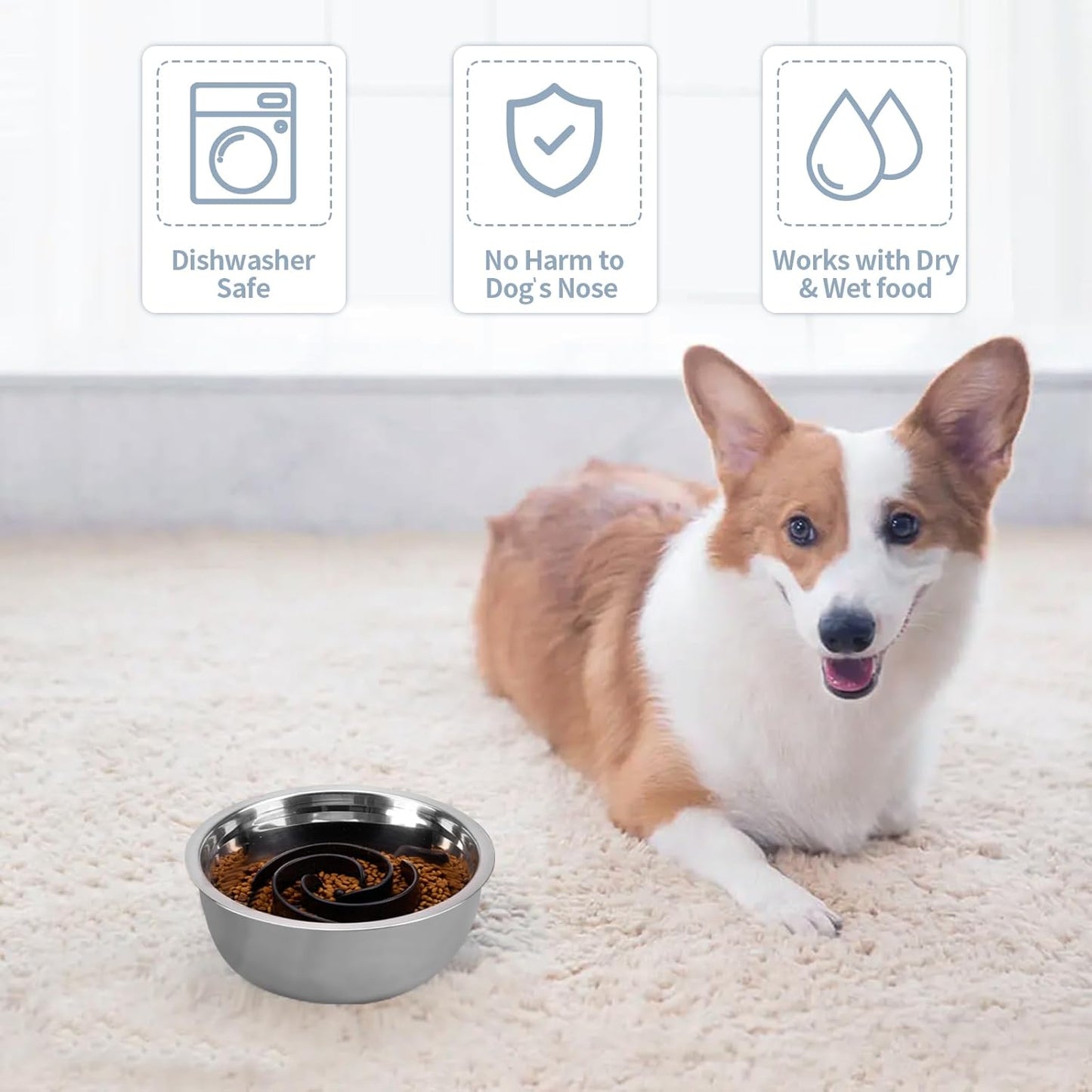 Slow Feeder Dog Bowls Insert, Bestalk Soft Silicone Slow Eating Feeder Insert with Suction Cups for Small, Medium and Large Dogs, Fit into Basic and Elevated Dog Bowls, Dark Blue