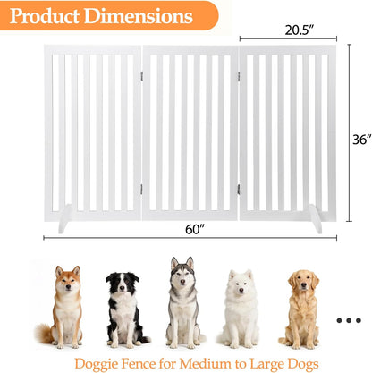 Freestanding Pet Dog Gate 36 Inch Foldable Fence Indoor 3 Panel Extra Wide Wooden Dog Door for Stairs Hallways Doorways