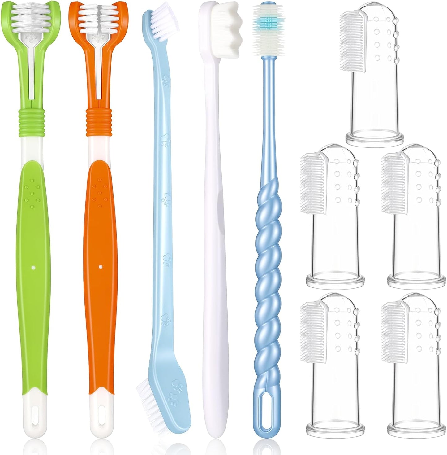 10 Pcs Dog Tooth Brushing Kit Soft Double Head Tooth Brush Triple Head Pet Toothbrushes Finger Silicone Toothbrush Multi-Angle Dental Cleaning Brushes for Dog Kitten Cat Pet Dental Cleaning