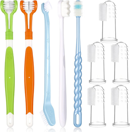 10 Pcs Dog Tooth Brushing Kit Soft Double Head Tooth Brush Triple Head Pet Toothbrushes Finger Silicone Toothbrush Multi-Angle Dental Cleaning Brushes for Dog Kitten Cat Pet Dental Cleaning