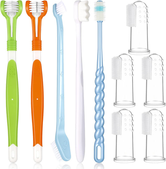 10 Pcs Dog Tooth Brushing Kit Soft Double Head Tooth Brush Triple Head Pet Toothbrushes Finger Silicone Toothbrush Multi-Angle Dental Cleaning Brushes for Dog Kitten Cat Pet Dental Cleaning